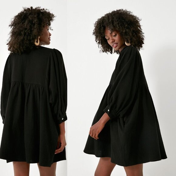 Pomander Place NEW Black Gauze Millie Swing Casual Relaxed Fit Mini Dress Size M - Picture 2 of 11